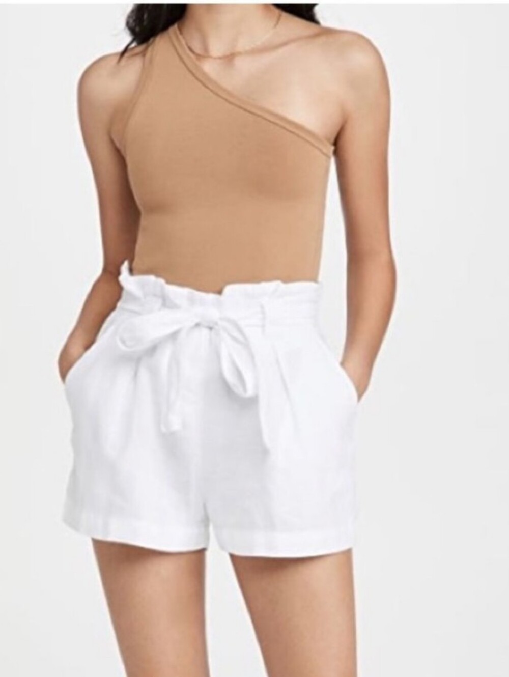 L'AGENCE Hillary Paperbag Waist White Linen Shorts
